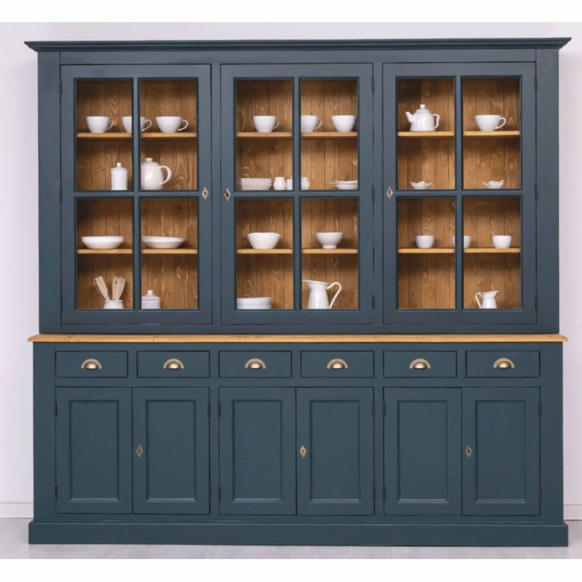 Landhausstil Esszimmer Schrank Dunkelblau / Naturfarben 245 cm - Esszimmer Möbel