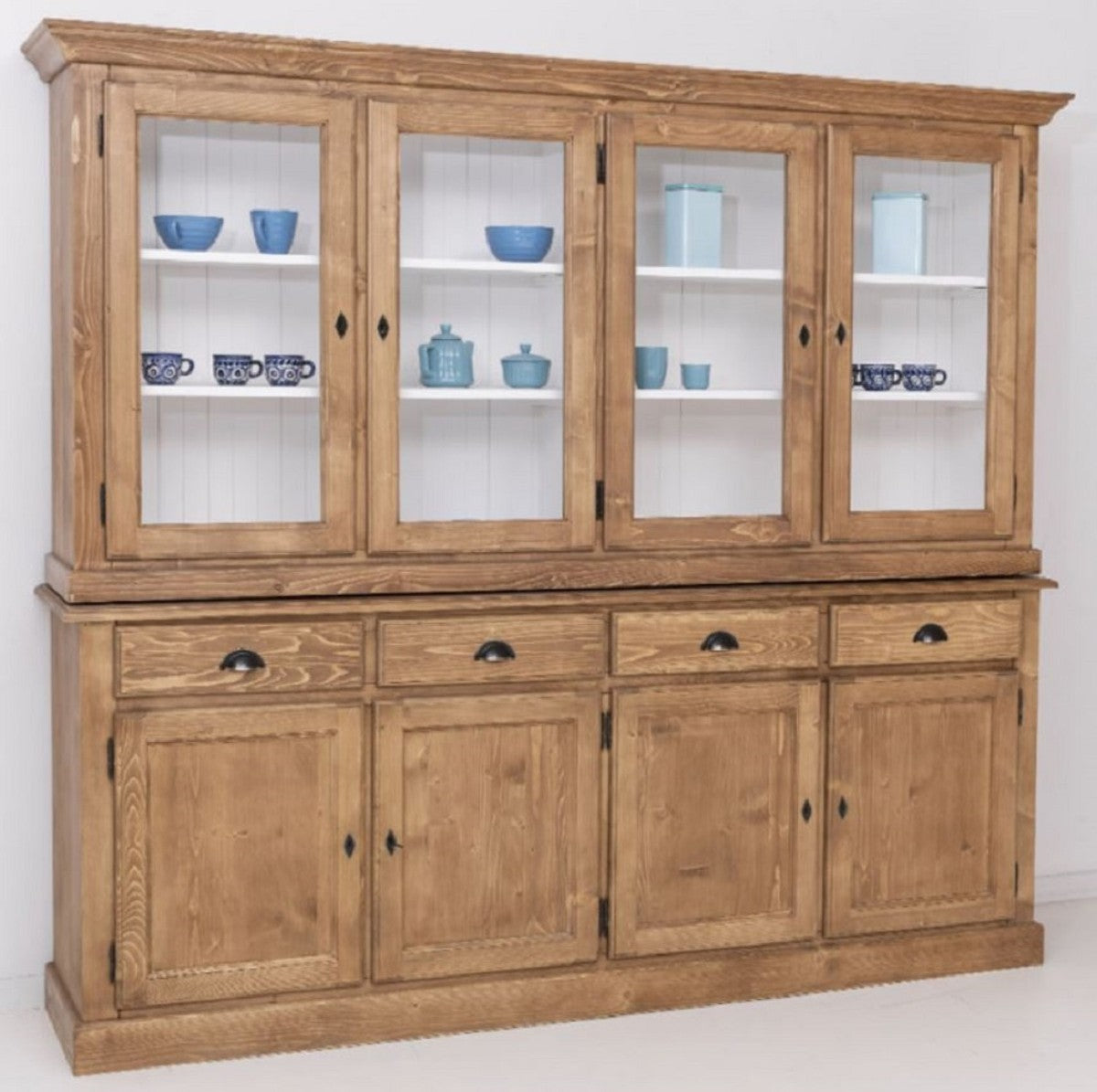 Landhausstil Esszimmerschrank Naturfarben / Weiß 230 x 45 x H. 200 cm - Massivholz Küchenschrank - Esszimmer Möbel im Landhausstil - Landhausstil Esszimmer Einrichtung