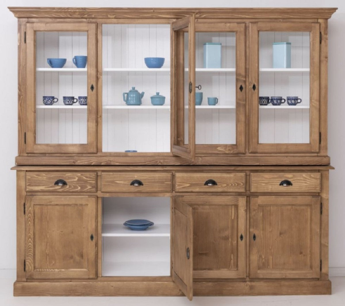 Landhausstil Esszimmerschrank Naturfarben / Weiß 230 x 45 x H. 200 cm - Massivholz Küchenschrank - Esszimmer Möbel im Landhausstil - Landhausstil Esszimmer Einrichtung