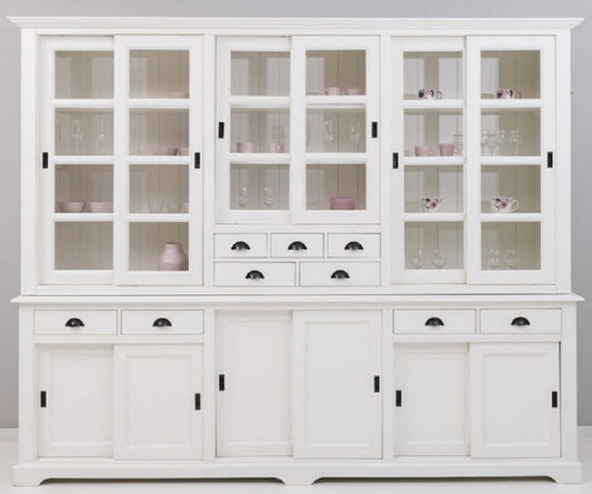 Landhausstil Esszimmerschrank Weiß 280 x 55 x H. 225 cm - Massivholz Küchenschrank - Esszimmer Möbel im Landhausstil - Landhausstil Esszimmer Einrichtung