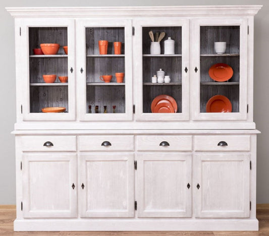 Landhausstil Esszimmerschrank Hellgrau / Grau 230 x 45 x H. 200 cm - Massivholz Küchenschrank - Esszimmer Möbel im Landhausstil - Landhausstil Esszimmer Einrichtung