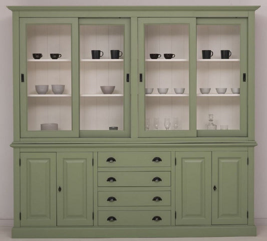 Landhausstil Esszimmerschrank Grün / Weiß 240 x 47 x H. 220 cm - Massivholz Küchenschrank - Esszimmer Möbel im Landhausstil - Landhausstil Esszimmer Einrichtung