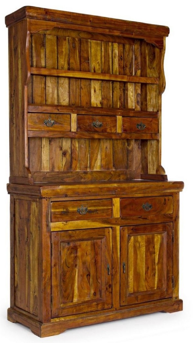 Landhausstil Esszimmerschrank Braun / Naturfarben 107 x 45 x H. 190 cm - Massivholz Küchenschrank - Esszimmer Möbel im Landhausstil - Landhausstil Esszimmer Einrichtung