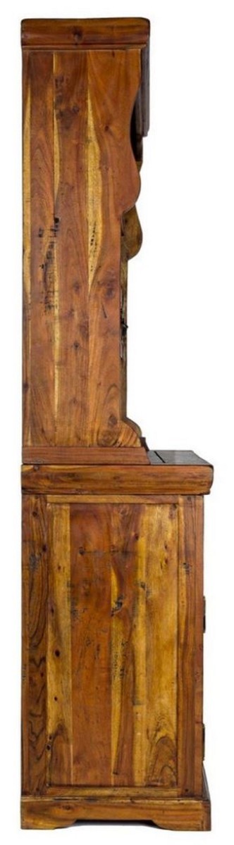 Landhausstil Esszimmerschrank Braun / Naturfarben 107 x 45 x H. 190 cm - Massivholz Küchenschrank - Esszimmer Möbel im Landhausstil - Landhausstil Esszimmer Einrichtung