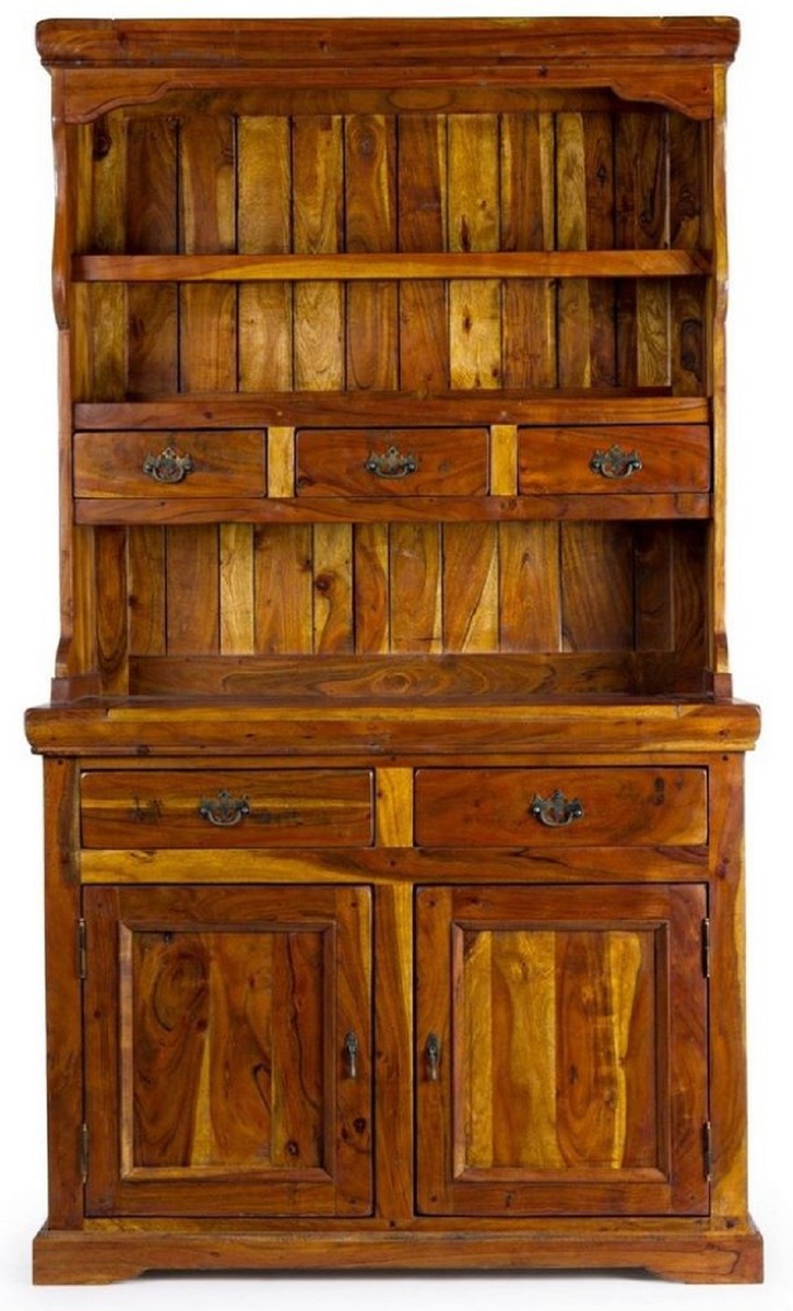 Landhausstil Esszimmerschrank Braun / Naturfarben 107 x 45 x H. 190 cm - Massivholz Küchenschrank - Esszimmer Möbel im Landhausstil - Landhausstil Esszimmer Einrichtung