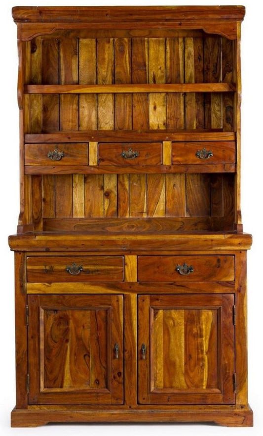 Landhausstil Esszimmerschrank Braun / Naturfarben 107 x 45 x H. 190 cm - Massivholz Küchenschrank - Esszimmer Möbel im Landhausstil - Landhausstil Esszimmer Einrichtung