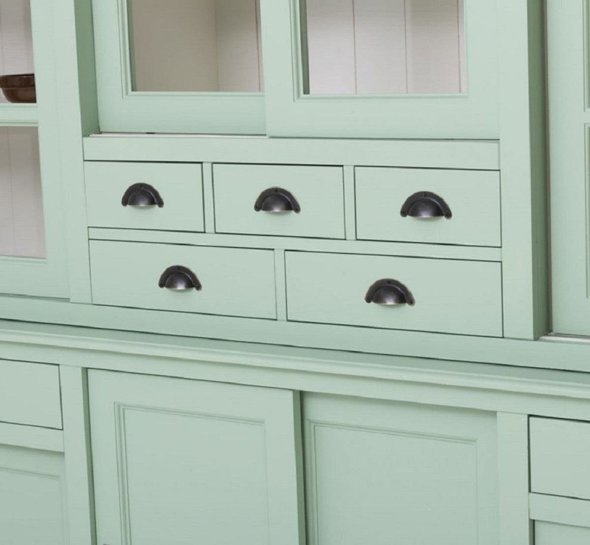 Landhausstil Esszimmerschrank Mintgrün / Weiß 280 x 55 x H. 225 cm - Massivholz Küchenschrank - Esszimmer Möbel im Landhausstil - Landhausstil Esszimmer Einrichtung