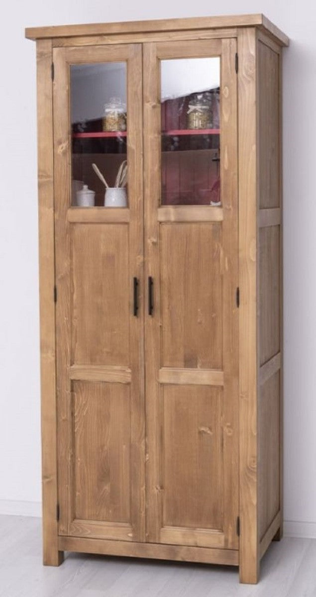 Landhausstil Esszimmerschrank Naturfarben / Rot 96 x 65 x H. 220 cm - Massivholz Küchenschrank mit 2 Türen - Esszimmer Möbel im Landhausstil - Landhausstil Esszimmer Einrichtung