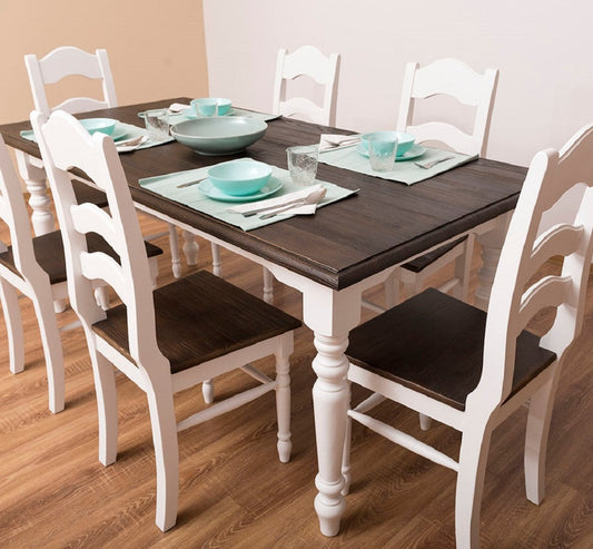 Landhausstil Esszimmerstuhl 6er Weiß / Dunkelbraun 44 x 44 x H. 102 cm - Massivholz Esszimmerstühle im Landhausstil - Massivholz Esszimmer Möbel - Landhausstil Esszimmer Möbel