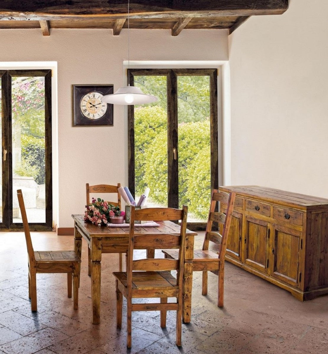 Landhausstil Esszimmerstuhl 6er Set Braun / Naturfarben 45 x 45 x H. 105 cm - Rustikale Esszimmerstühle im Landhausstil - Rustikale Esszimmer Möbel - Landhausstil Esszimmer Möbel