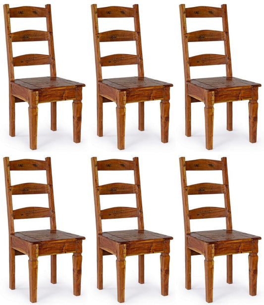 Landhausstil Esszimmerstuhl 6er Set Braun / Naturfarben 45 x 45 x H. 105 cm - Rustikale Esszimmerstühle im Landhausstil - Rustikale Esszimmer Möbel - Landhausstil Esszimmer Möbel
