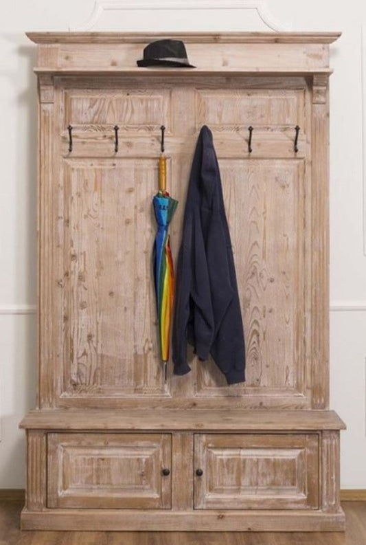 Landhausstil Garderobe Naturfarben 140 x 41 x H. 210 cm - Massivholz Garderobenschrank - Landhausstil Garderoben Möbel