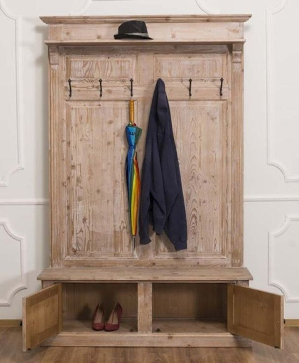 Landhausstil Garderobe Naturfarben 140 x 41 x H. 210 cm - Massivholz Garderobenschrank - Landhausstil Garderoben Möbel