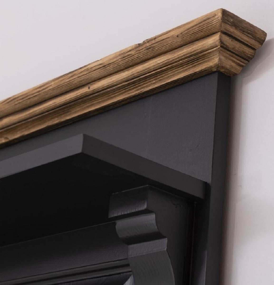 Landhausstil Garderobe Schwarz / Braun 180 x 41 x H. 210 cm - Massivholz Garderobenschrank mit Spiegel - Landhausstil Garderobenmöbel