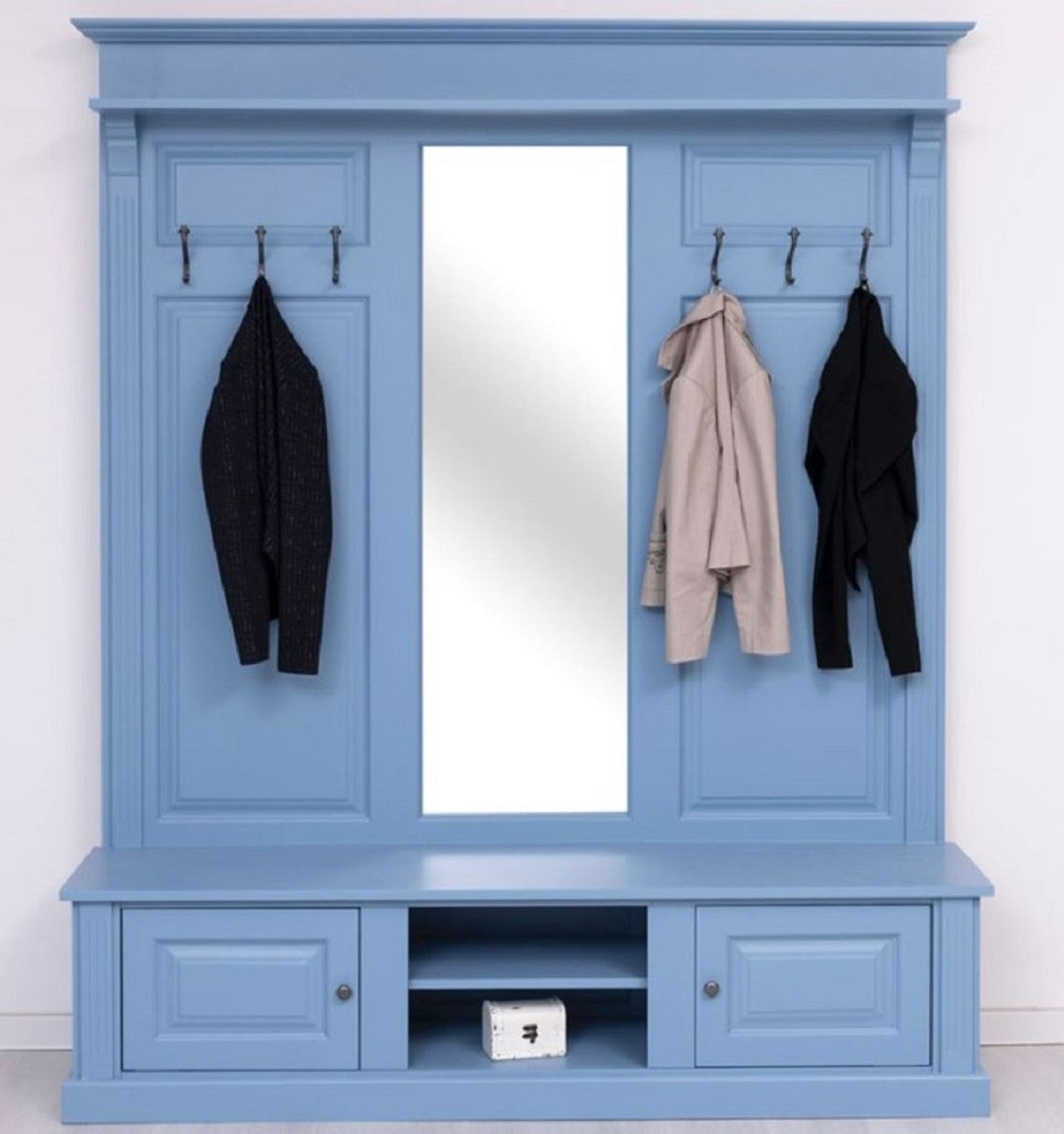 Landhausstil Garderobe Hellblau 180 x 41 x H. 210 cm - Massivholz Garderobenschrank mit Spiegel - Massivholz Garderobenmöbel - Landhausstil Garderobenmöbel