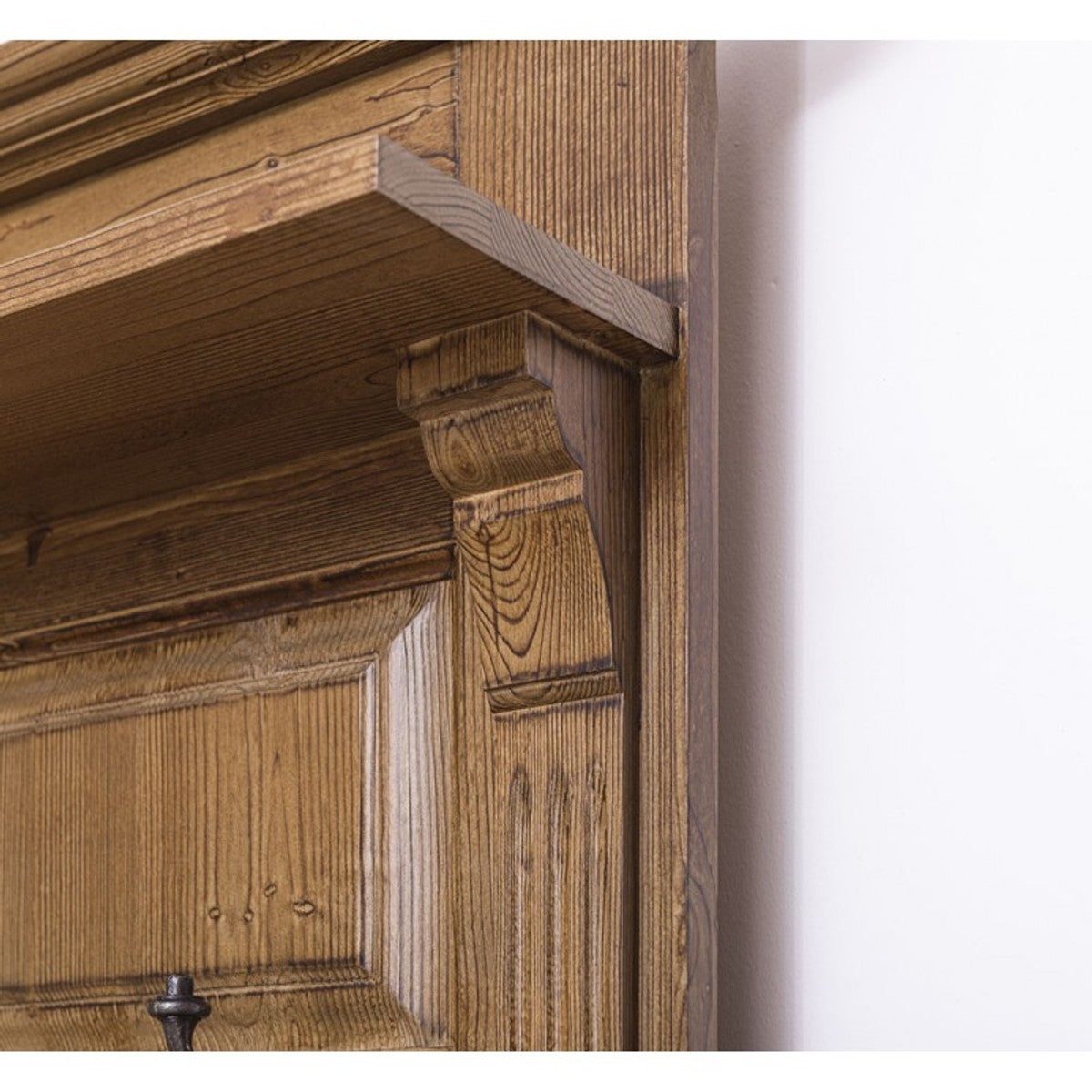 Landhausstil Garderobe holzfarben 180 x 41 x H. 210 cm - Massivholz Garderobenschrank mit Spiegel - Landhausstil Garderobenmöbel