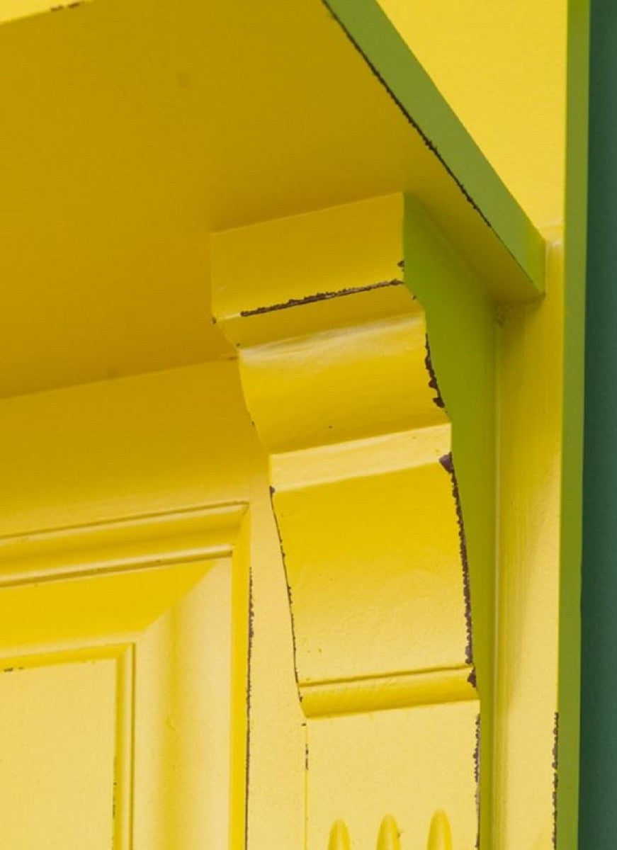 Landhausstil Garderobe Antik Gelb 180 x 41 x H. 210 cm - Massivholz Garderobenschrank mit Spiegel - Landhausstil Garderobenmöbel