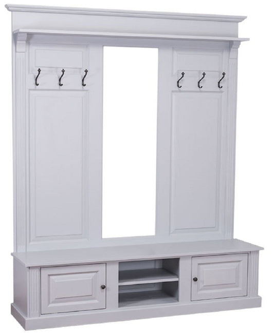 Landhausstil Garderobe Grau 180 x 41 x H. 210 cm - Massivholz Garderobenschrank mit Spiegel - Landhausstil Garderobenmöbel