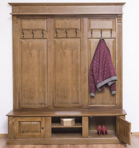Landhausstil Garderobe Braun 180 x 41 x H. 210 cm - Massivholz Garderobenschrank - Landhausstil Garderoben Möbel