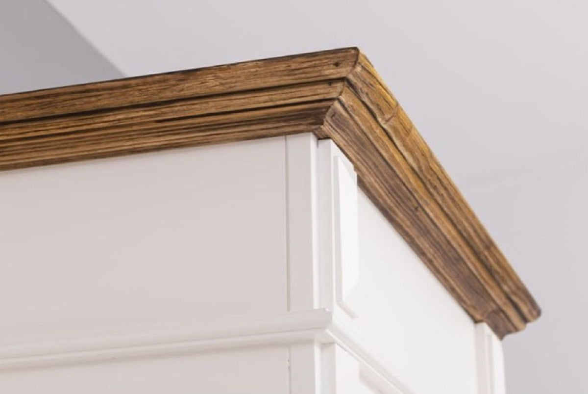 Landhausstil Garderobenschrank Weiß / Braun 205 x 65 x H. 210 cm - Massivholz Garderobe - Flur Schrank - Garderoben Möbel - Massivholz Möbel - Landhausstil Möbel