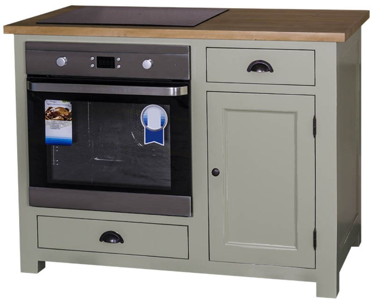 Landhausstil Herdumbauschrank mit Tür und 2 Schubladen Hellgrün / Naturfarben 120 x 65 x H. 90 cm - Küchenmöbel