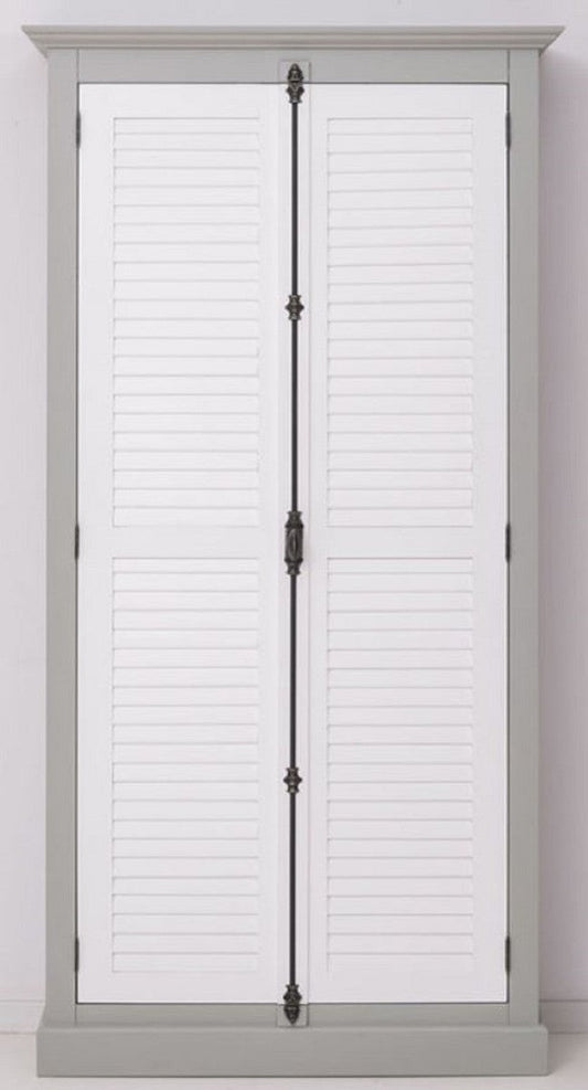 Landhausstil Kleiderschrank Grau / Weiß 109 x 40 x H. 210 cm - Massivholz Schlafzimmerschrank mit 2 Türen - Landhausstil Schlafzimmer Möbel - Massivholz Möbel im Landhausstil