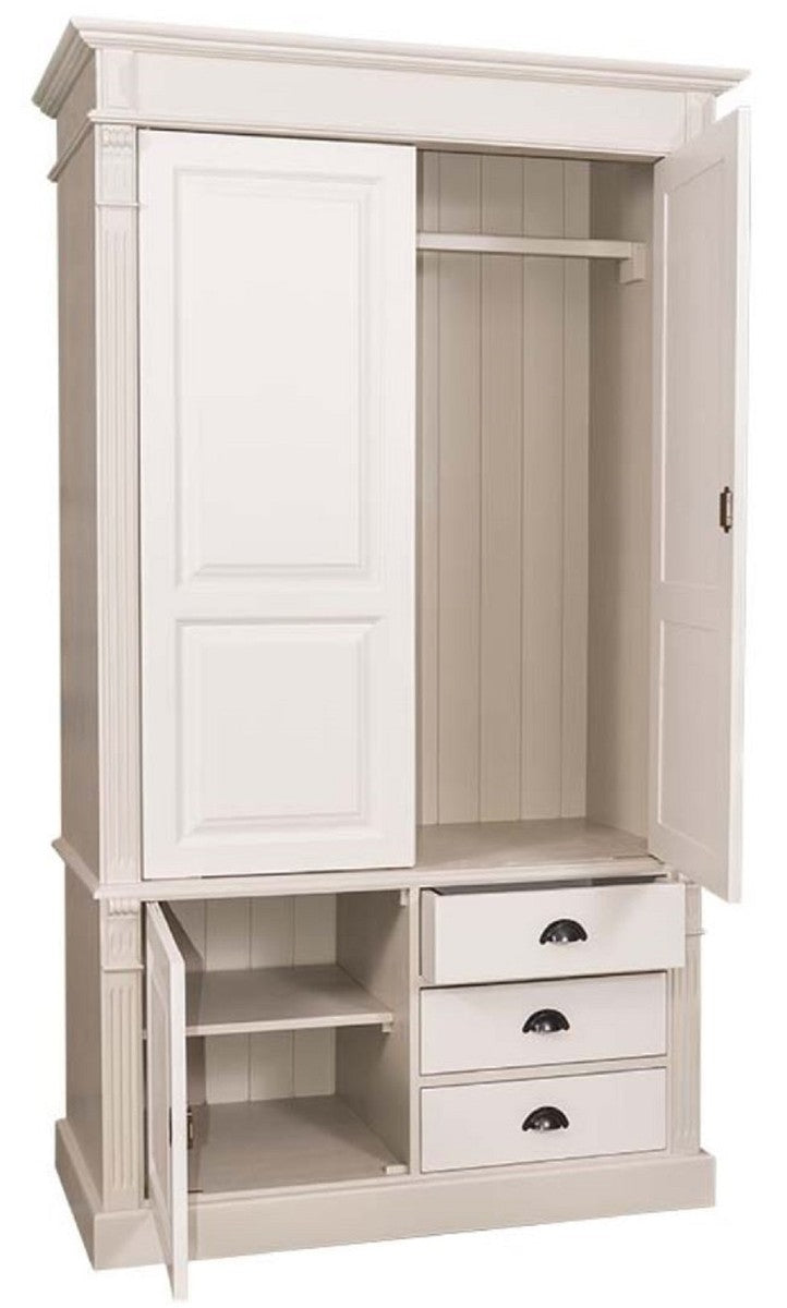 Landhausstil Kleiderschrank Beige / Creme 120 x 59 x H. 210 cm - Massivholz Schlafzimmerschrank mit 3 Türen und 3 Schubladen - Landhausstil Schlafzimmermöbel