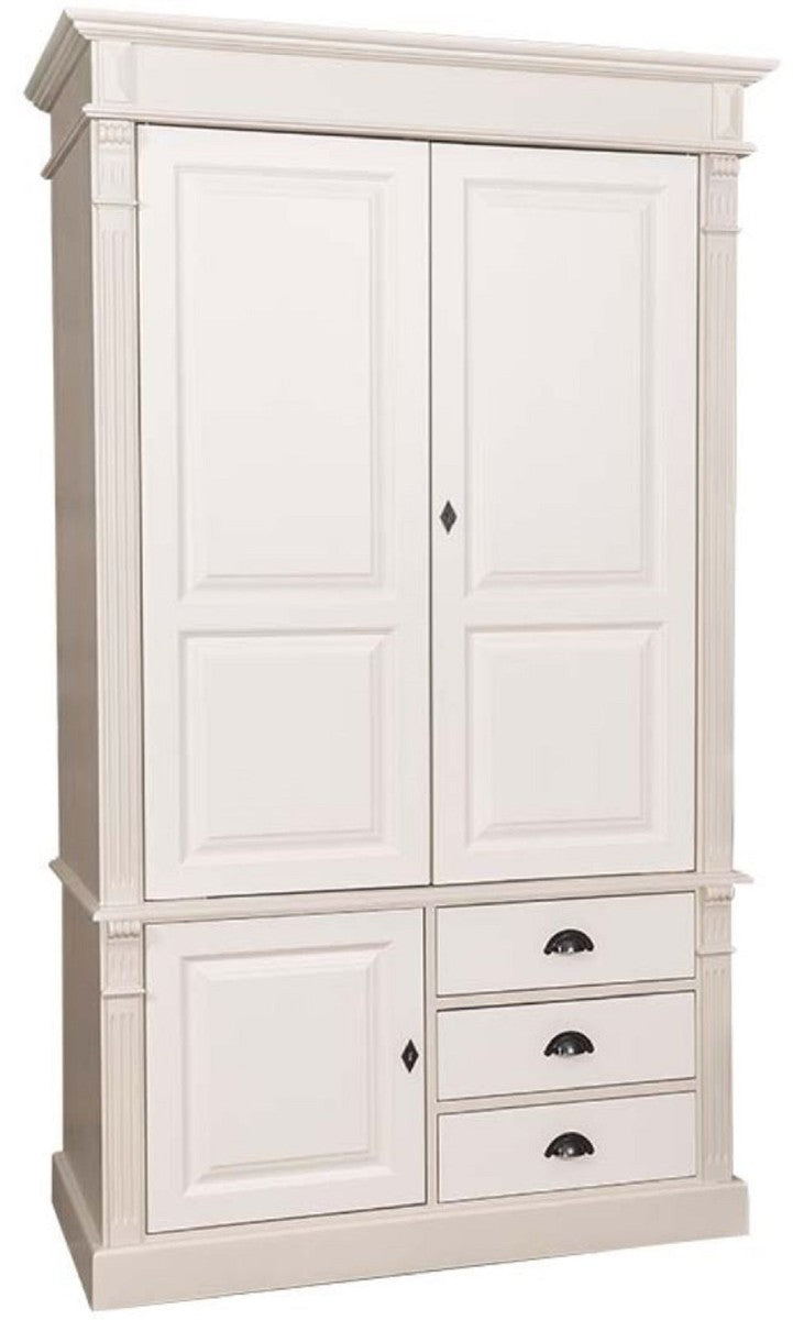 Landhausstil Kleiderschrank Beige / Creme 120 x 59 x H. 210 cm - Massivholz Schlafzimmerschrank mit 3 Türen und 3 Schubladen - Landhausstil Schlafzimmermöbel