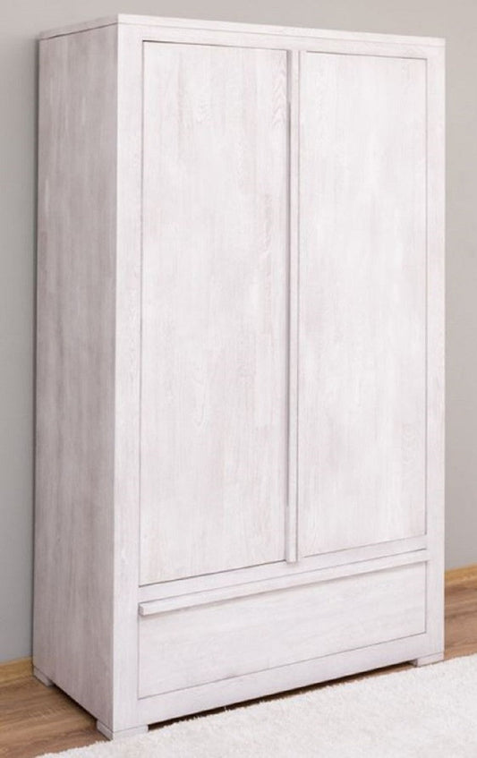 Landhausstil Kleiderschrank Weiß 110 x 53 x H. 190 cm - Massivholz Schlafzimmerschrank mit 2 Türen und Schublade - Landhausstil Schlafzimmer Möbel