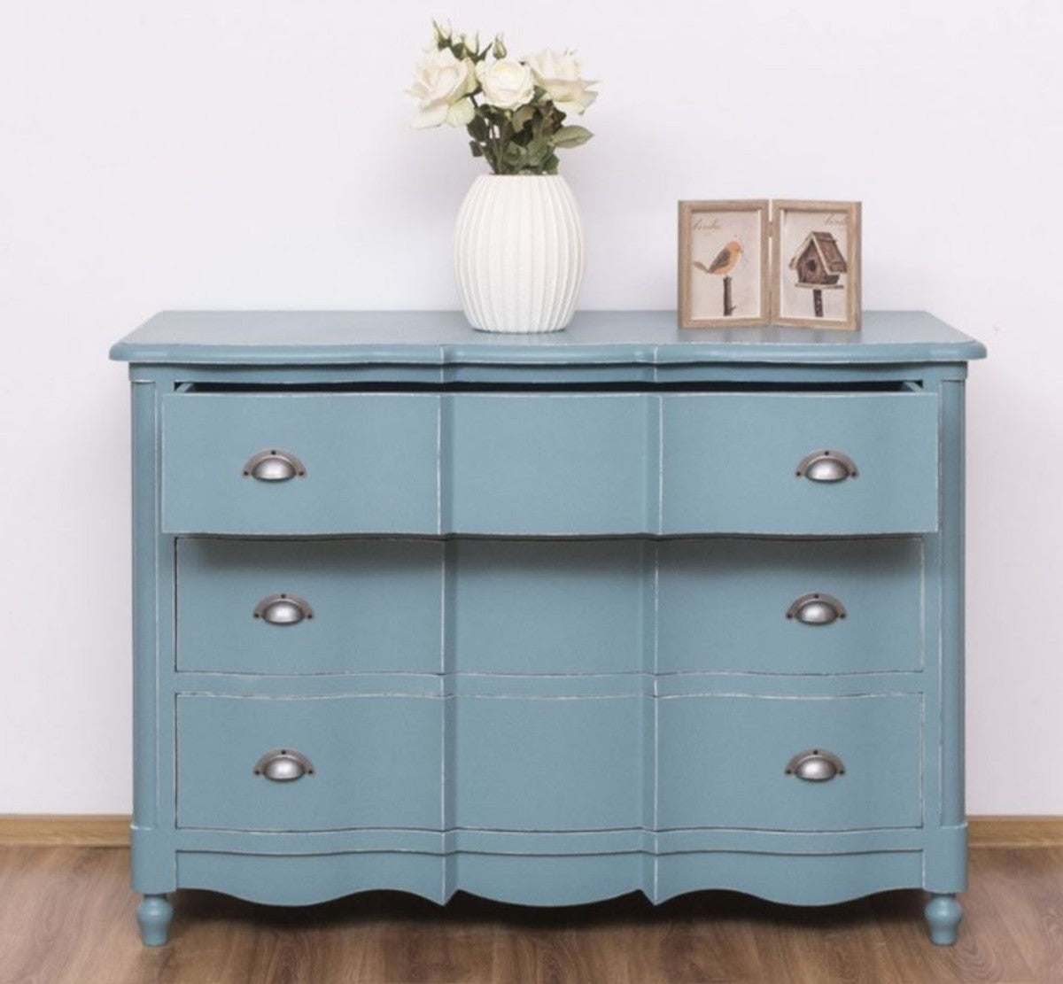 Landhausstil Kommode Antik Hellblau 130 x 57 x H. 90 cm - Massivholz Schrank mit 3 Schubladen - Landhausstil Möbel