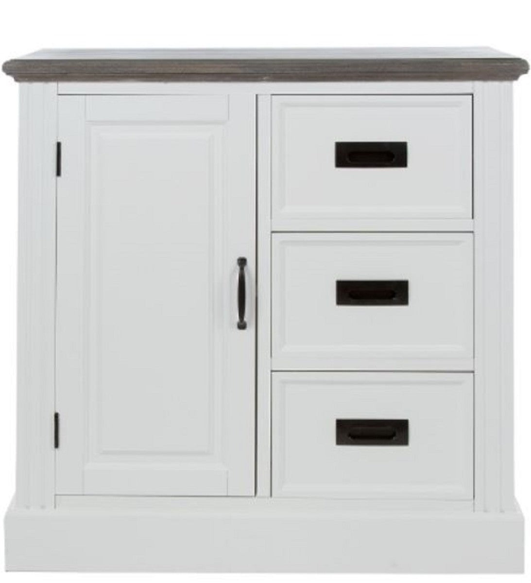 Landhausstil Kommode mit Tür und 3 Schubladen Weiß / Grau 80 x 40 x H. 85 cm - Landhausstil Möbel
