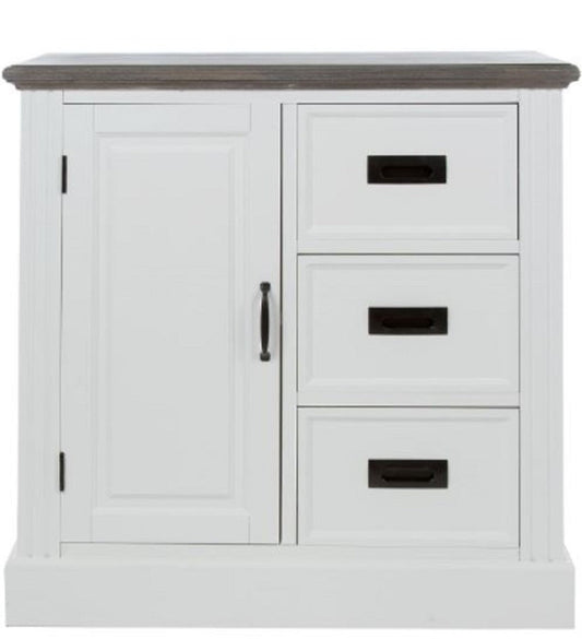 Landhausstil Kommode mit Tür und 3 Schubladen Weiß / Grau 80 x 40 x H. 85 cm - Landhausstil Möbel
