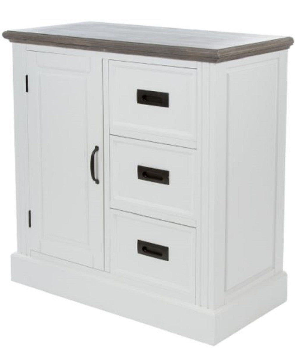 Landhausstil Kommode mit Tür und 3 Schubladen Weiß / Grau 80 x 40 x H. 85 cm - Landhausstil Möbel
