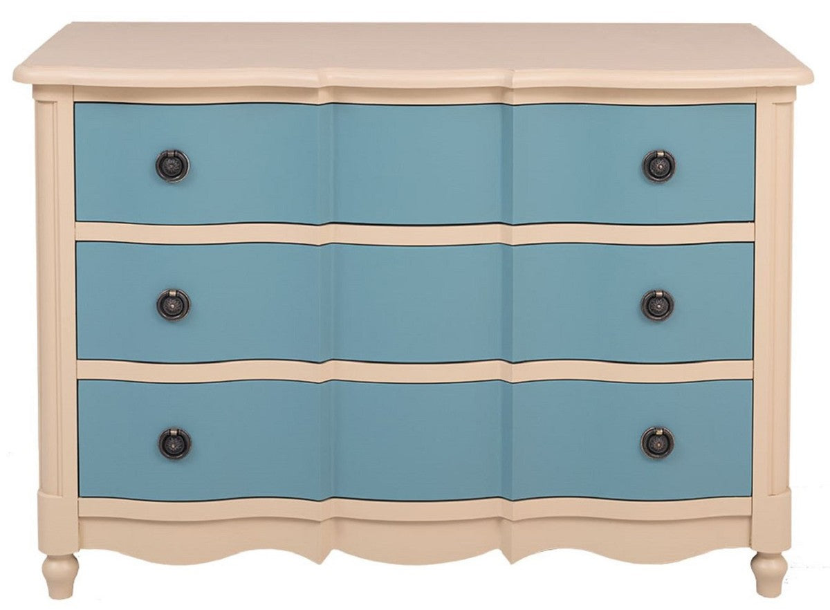 Landhausstil Kommode mit 3 Schubladen Beige / Blau 130 cm - Landhausstil Möbel