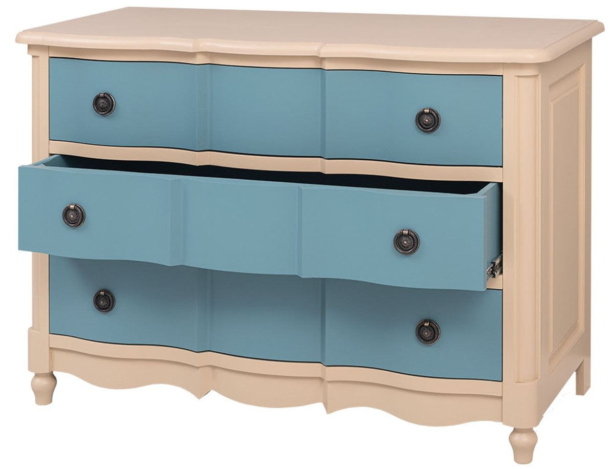 Landhausstil Kommode mit 3 Schubladen Beige / Blau 130 cm - Landhausstil Möbel