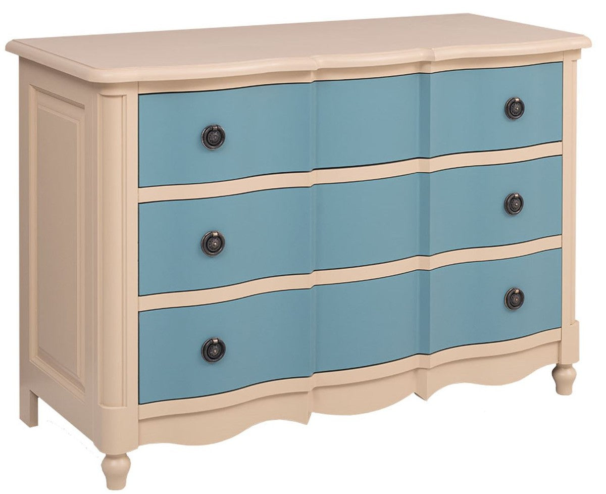 Landhausstil Kommode mit 3 Schubladen Beige / Blau 130 cm - Landhausstil Möbel