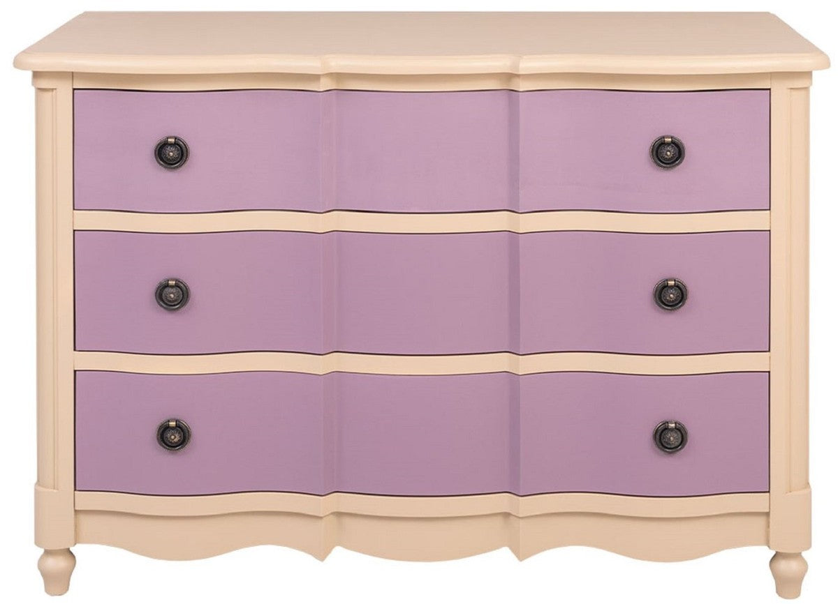 Landhausstil Kommode mit 3 Schubladen Beige / Lila 130 cm - Landhausstil Möbel