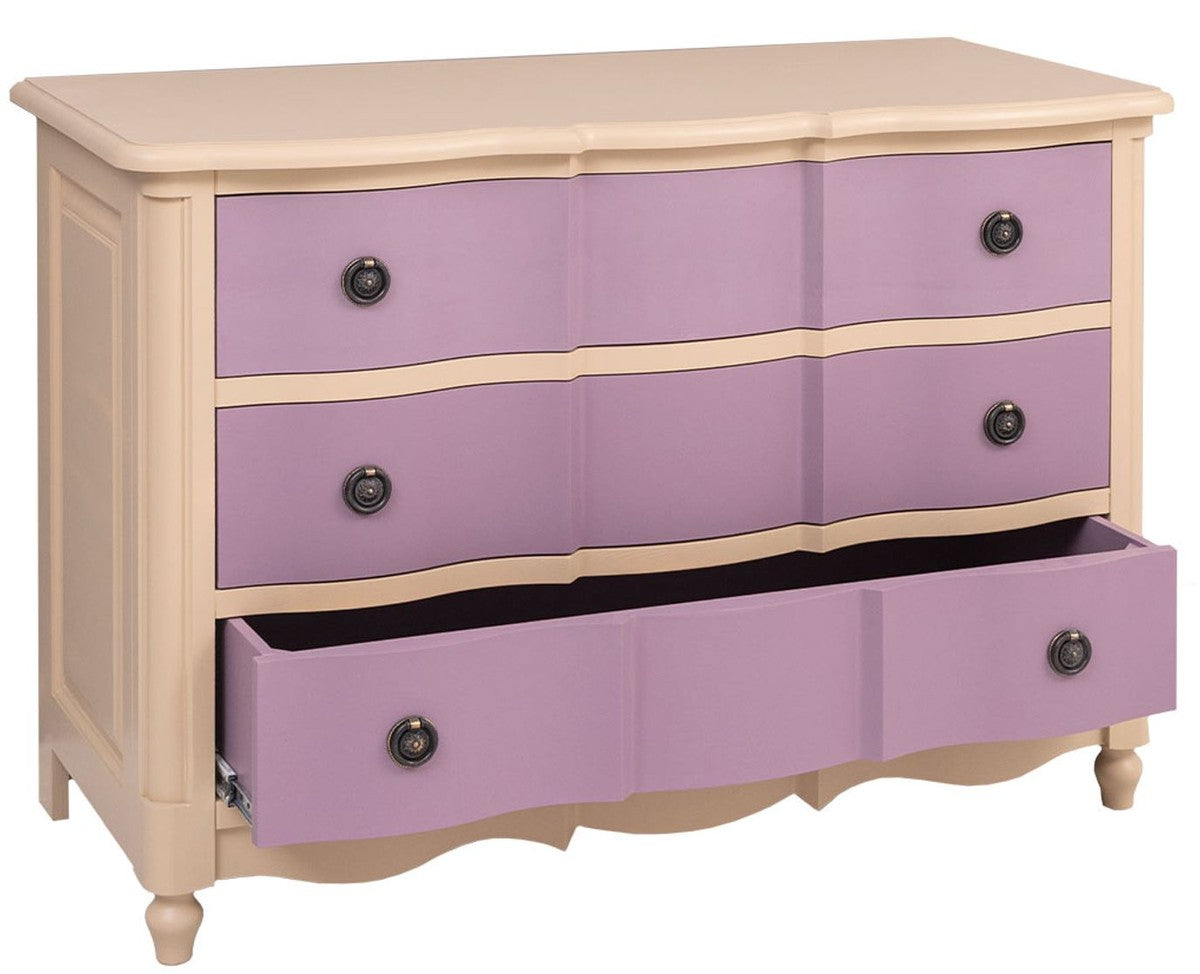 Landhausstil Kommode mit 3 Schubladen Beige / Lila 130 cm - Landhausstil Möbel