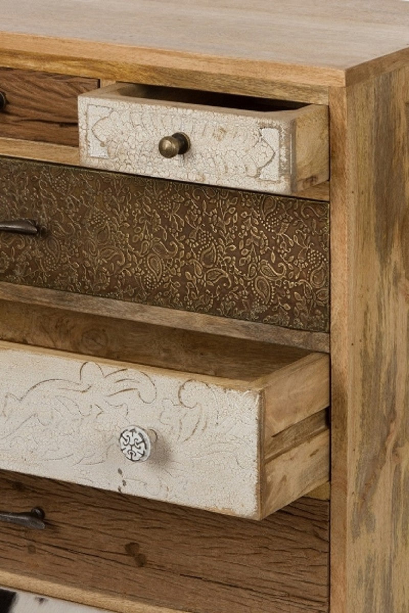 Landhausstil Kommode mit 7 Schubladen Naturfarben / Mehrfarbig 70 x 30 x H. 80 cm - Landhausstil Möbel