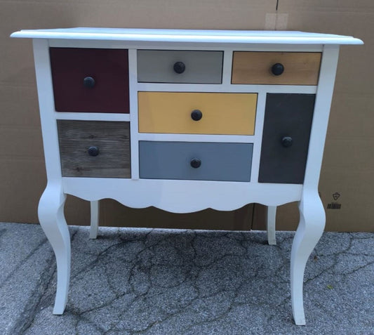 Landhausstil Kommode mit 7 Schubladen Weiß / Bunt H. 82 cm