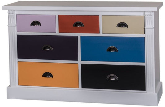 Landhausstil Kommode mit 7 Schubladen Hellgrau / Mehrfarbig 122 x 41 x H. 75 cm - Massivholz Möbel