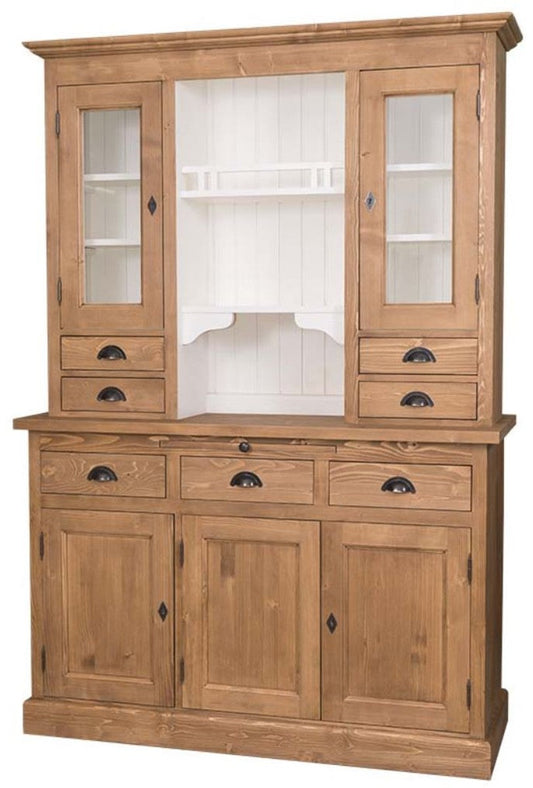 Landhausstil Küchenschrank Braun / Weiß 137 x 50 x H. 197 cm - 2 Teiliger Küchenschrank mit 5 Türen und 7 Schubladen