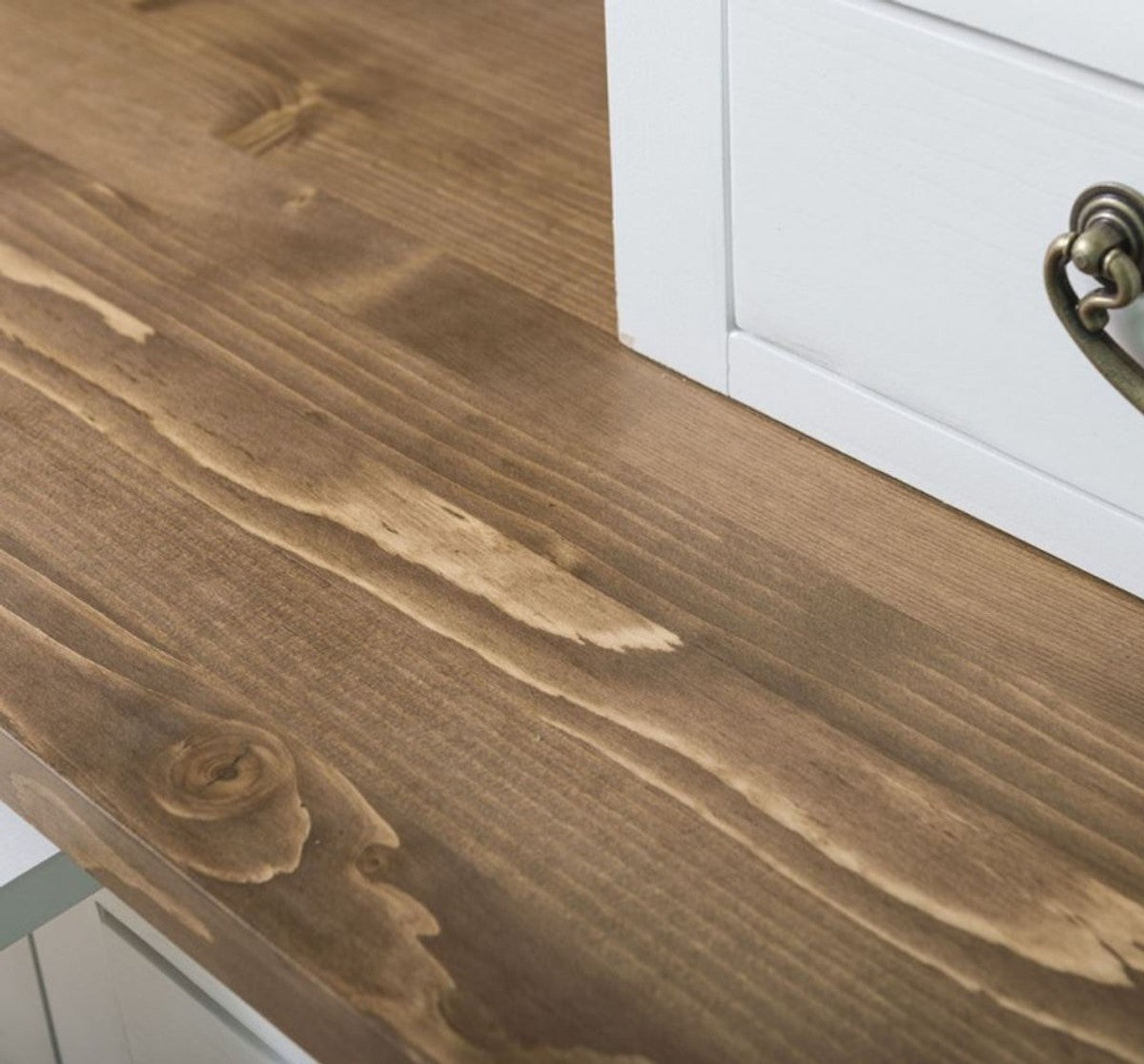 Landhausstil Küchenschrank Weiß / Braun 137 x 50 x H. 197 cm - 2 Teiliger Küchenschrank mit 5 Türen und 7 Schubladen - Landhausstil Küchenmöbel