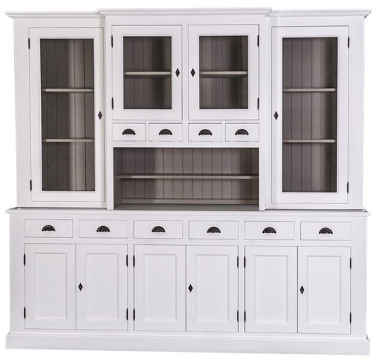 Landhausstil Küchenschrank Weiß / Grau 244 x 45 x H. 225 cm - 2 Teiliger Küchenschrank mit 10 Türen und 10 Schubladen