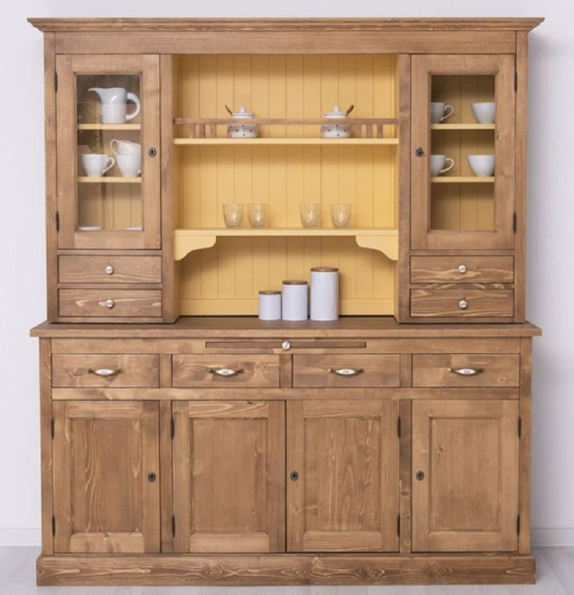 Landhausstil Esszimmerschrank Braun / Gelb 180 x 50 x H. 197 cm - Massivholz Küchenschrank - Esszimmermöbel im Landhausstil - Landhausstil Esszimmer Einrichtung