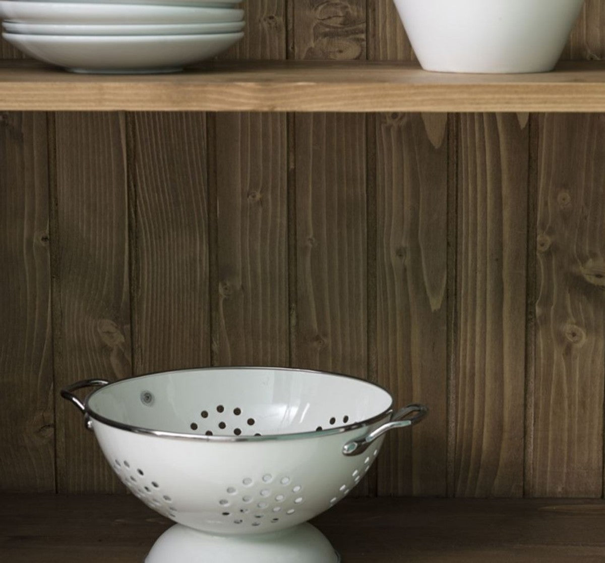 Landhausstil Küchenschrank Weiß / Braun 179 x 47 x H. 225 cm - Massivholz Küchenschrank mit 4 Türen und 3 Schubladen - Landhausstil Küchenmöbel