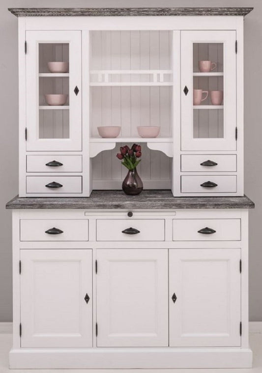 Landhausstil Küchenschrank Weiß / Dunkelgrau 138 x 50 x H. 197 cm - 2 Teiliger Küchenschrank mit 5 Türen und 7 Schubladen - Landhausstil Küchenmöbel