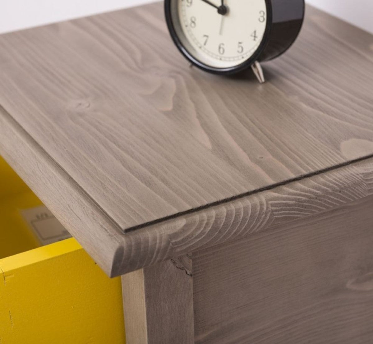 Landhausstil Beistelltisch Hellgrau / Gelb 40 x 34 x H. 70 cm - Massivholz Nachttisch - Kleine Schlafzimmer Kommode mit 2 Schubladen - Landhausstil Möbel