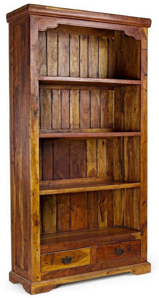 Landhausstil Bücherschrank Braun / Naturfarben 100 x 35 x H. 185 cm - Massivholz Schrank - Regalschrank - Wohnzimmerschrank - Büroschrank - Landhausstil Möbel