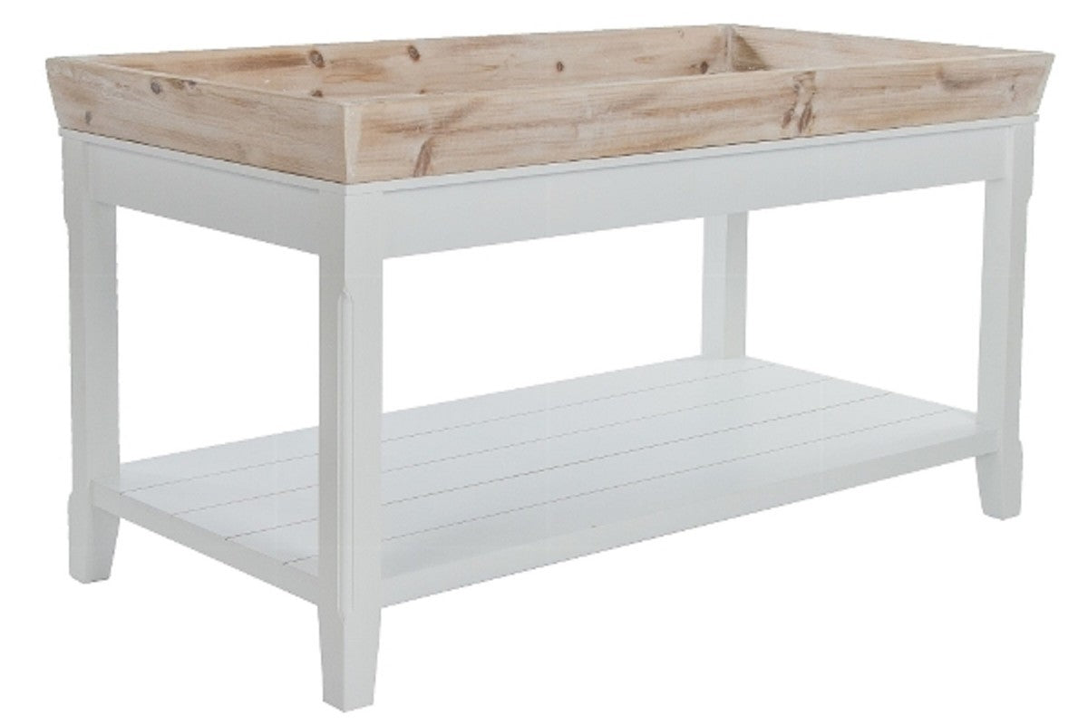 Landhausstil Beistelltisch mit abnehmbarem Tablett Naturfarben / Weiß 100 x 50 x H. 55 cm - Landhausstil Möbel